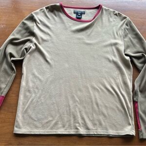 French Connection Tan Long Sleeve XXL Shirt with Red Trim